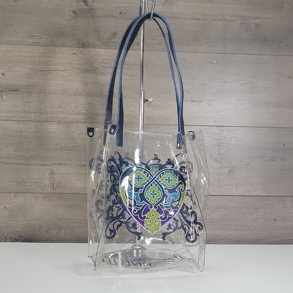 Brighton Clear PVC Tote Bag with Blue Straps and Decorative Heart Panel